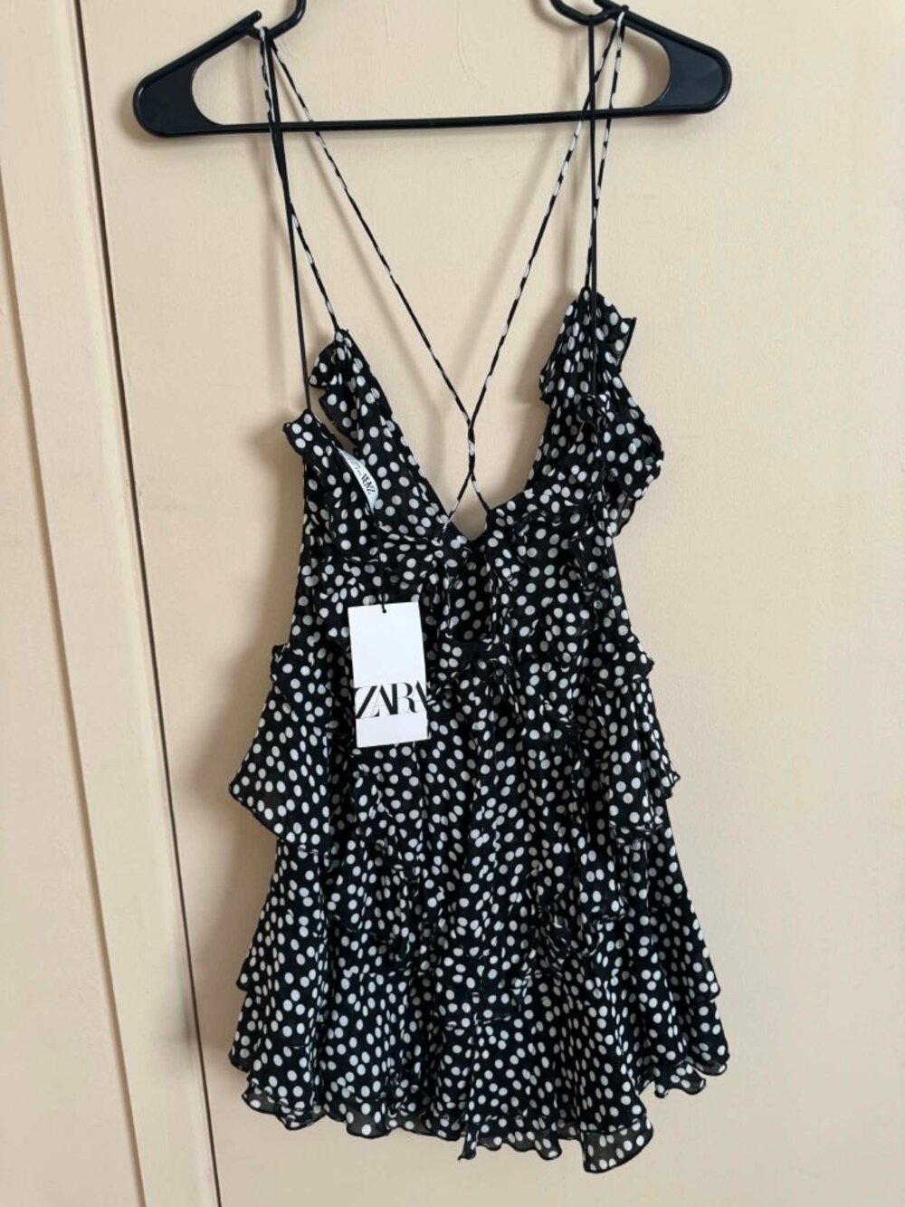 NWT ZARA Polka Dot Black White Mini Dress Size Small